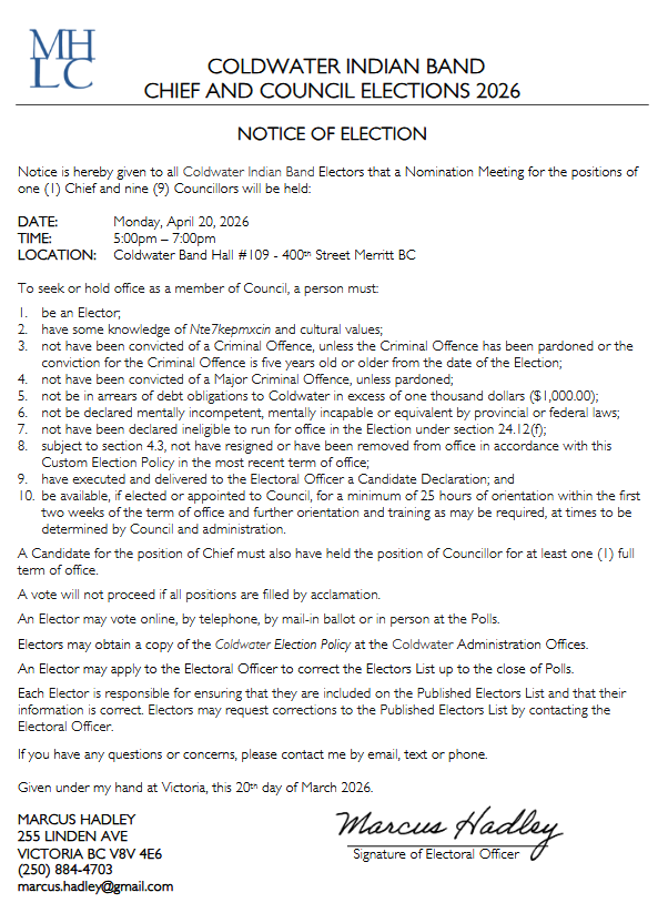 notice of election 20 April 2026